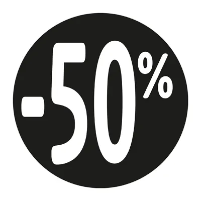 Etiquette Soldes -50% noir ø36mm - Sticker Soldes -50% - Paquet de 500 - Étiquettes adhésives Soldes, Étiquettes promotionnelles