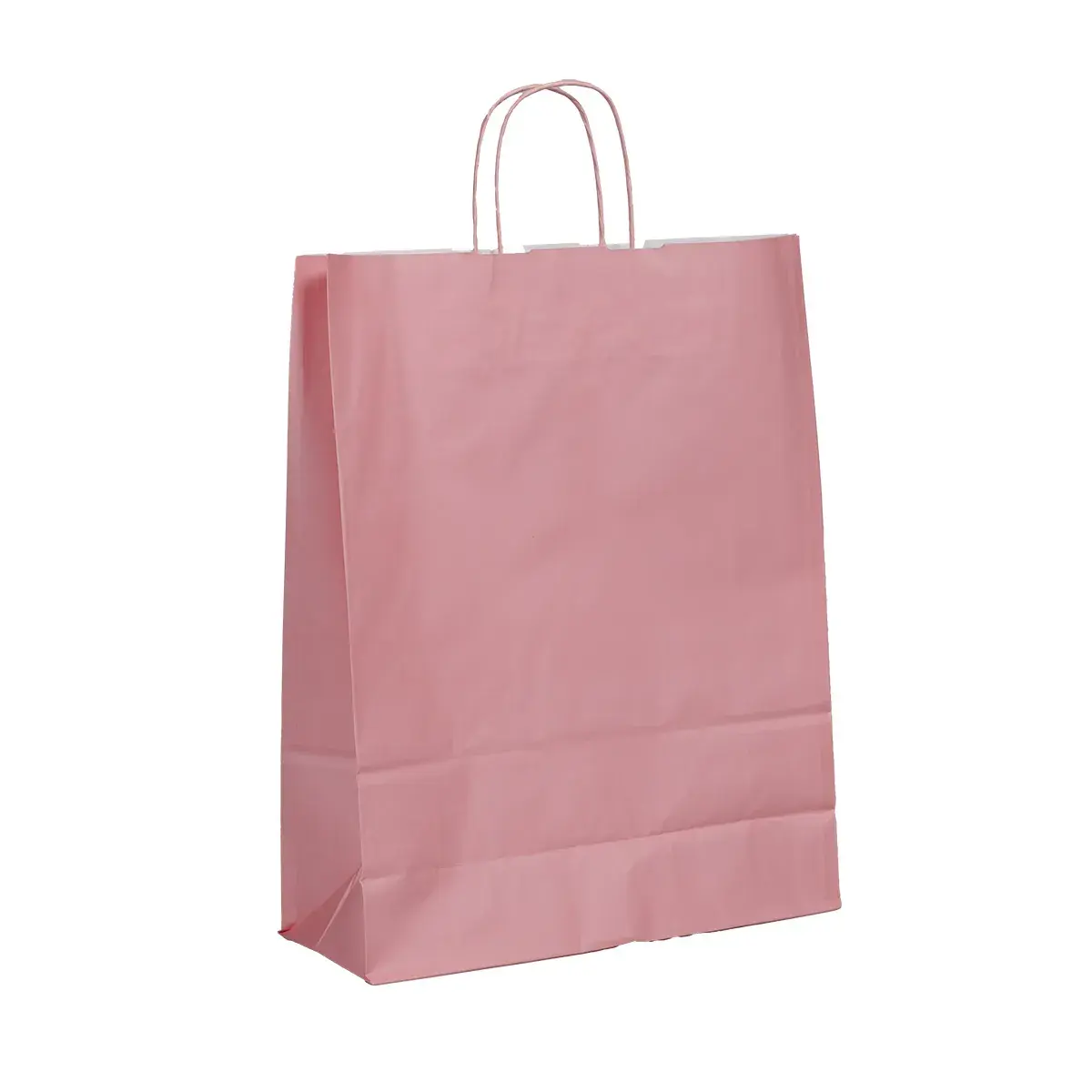 Sac kraft rose poudré à poignées torsadées 19+8x23,5cm 90g/m² (x50) - Sacs kraft couleur poignées torsadées