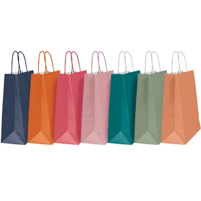 Sac kraft rose poudré à poignées torsadées 19+8x23,5cm 90g/m² (x50) - Sacs kraft couleur poignées torsadées-2