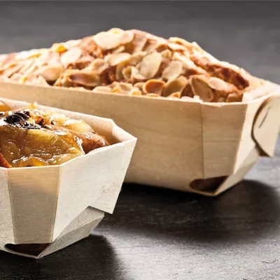 Moule de cuisson en bois avec caissette papier siliconé 185 x 115 x 40 mm - Moule en bois - Naturel - Lot de 200 - Barquettes en bois-3