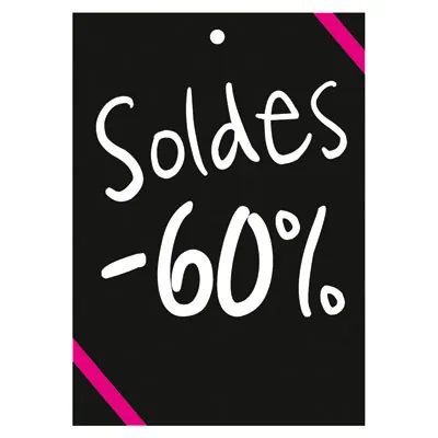 Etiquette -60% noir/rose 60 x 85 mm - Etiquette soldes - Lot de 100 - Etiquettes soldes