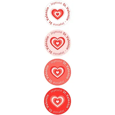 Etiquette Saint Valentin Assortiment Coeurs ø 35 mm - Sticker Saint Valentin - Rouleau de 500 - Étiquettes cadeaux adhésives