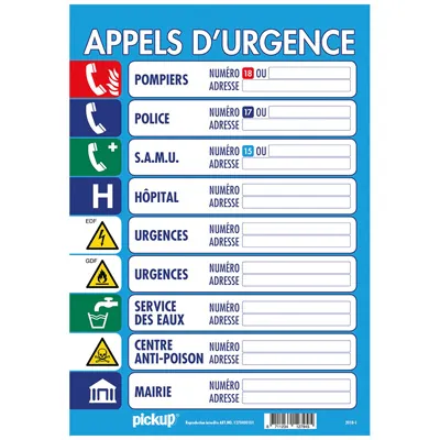 Panneau APPELS D'URGENCE - Registres de sécurité entreprises et ERP