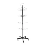Présentoir tourniquet rotatif métal noir 4 étages 185cm – Support boutique sur roulettes - Présentoirs divers