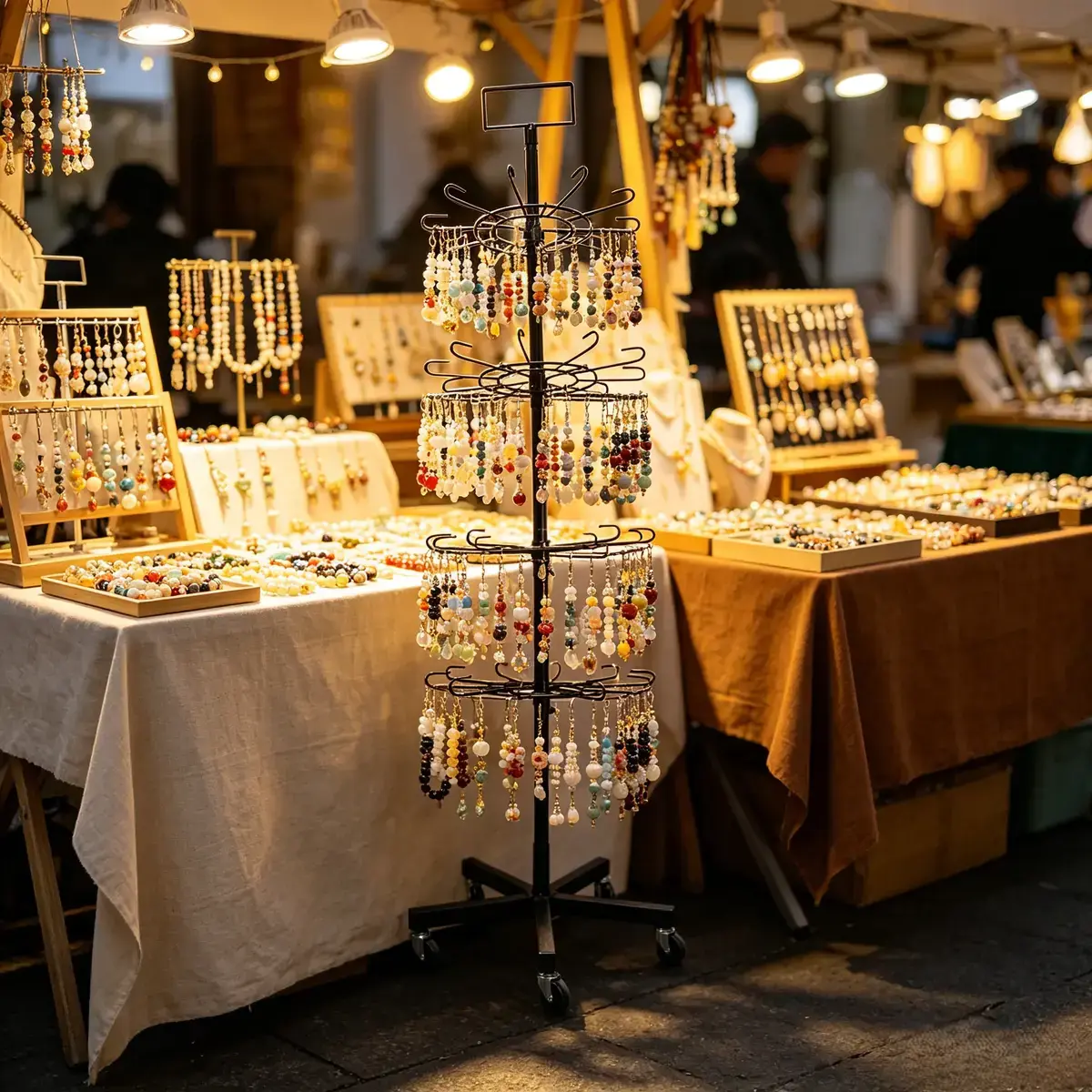 Présentoir tourniquet rotatif métal noir 4 étages 185cm – Support boutique sur roulettes - Présentoirs à bijoux multifonction-6