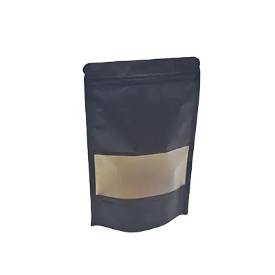 Sachet doypack avec fenêtre 750 ml 18 x 4 x 26 cm fermeture zip - Sachet stand up - Noir - Lot de 50 - Sachets doypacks