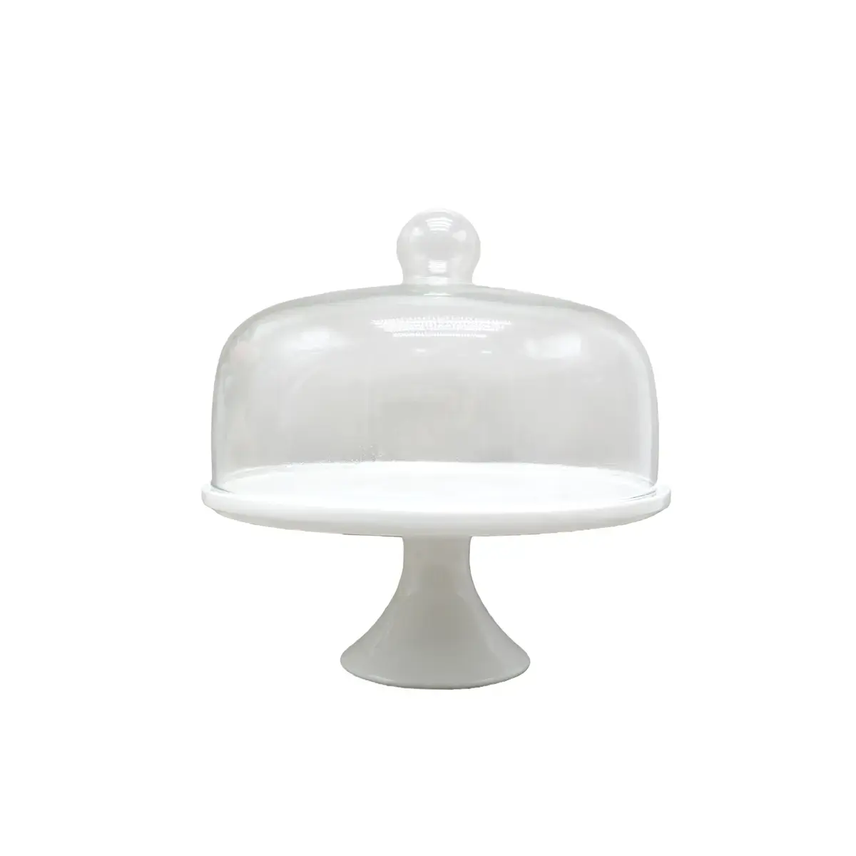 Cloche à gâteau en verre sur pied céramique ø 23 x H 24 cm - Présentoir gâteau sur pied - Blanc - Cloches à gâteaux, Présentoirs gâteaux