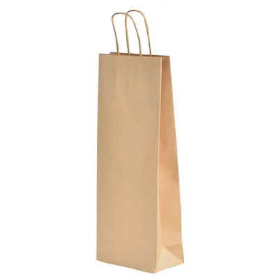 Sac 1 bouteille kraft brun poignées torsadées 15 + 8,5 x 39,5 cm – Paquet de 50 - Sacs pour bouteilles de vin