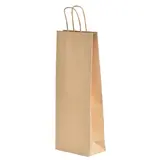 Sac 1 bouteille kraft brun poignées torsadées 15 + 8,5 x 39,5 cm – Paquet de 50 - Sacs pour bouteilles de vin