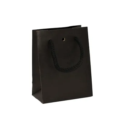 Sacs kraft luxe noirs poignées cordelette 11,4+6,4x14,6 cm 190g/m² – Paquet de 10 - Sacs kraft luxe