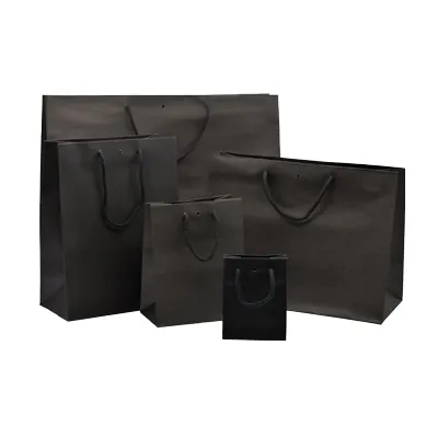 Sacs kraft luxe noirs poignées cordelette 11,4+6,4x14,6 cm 190g/m² – Paquet de 10 - Sacs kraft luxe-2