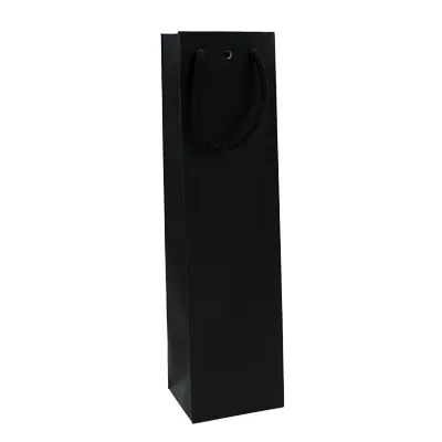 Sac bouteille noir mat pelliculé poignées cordelette - 1 bouteille - Paquet de 20 - Sacs pour bouteilles de vin-3