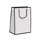 Sac papier luxe pelliculé blanc liseré noir 25 + 13 x H 33 cm - Sac cadeau - Paquet de 20 - Sacs pelliculés poignées cordelette