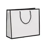 Sac papier luxe pelliculé blanc liseré noir 36 + 13 x H 30 cm - Sac cadeau - Paquet de 20 - Sacs pelliculés poignées cordelette