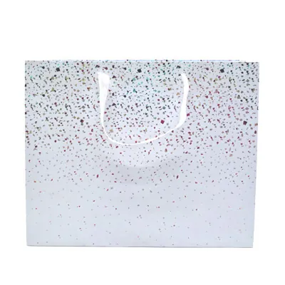 Sac cadeau pelliculé Terrazzo blanc / or / argent irisé 36 + 13 x H 30 cm - Paquet de 20 - Sacs pelliculés à motifs-2