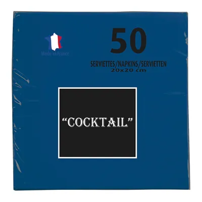 Serviette cocktail ouate micro-gaufrée 2 plis 20 x 20 cm - Mini serviette - Bleu marine - Paquet de 50 - Serviettes jetables, Serviettes cocktails