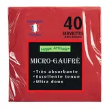 Serviette ouate micro-gaufrée 2 plis 38 x 38 cm - Serviette jetable - Serviette de table papier - Rouge - Paquet de 40