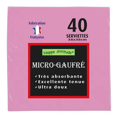 Serviette ouate micro-gaufrée 2 plis 38 x 38 cm - Serviette jetable - Serviette de table papier - Rose - Paquet de 40 - Serviettes jetables, Serviettes cocktails