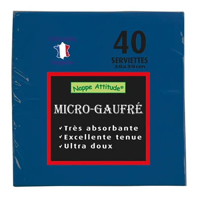 Serviette ouate micro-gaufrée 2 plis 38 x 38 cm - Serviette jetable - Serviette de table papier - Bleu marine - Paquet de 40 - Serviettes jetables, Serviettes cocktails