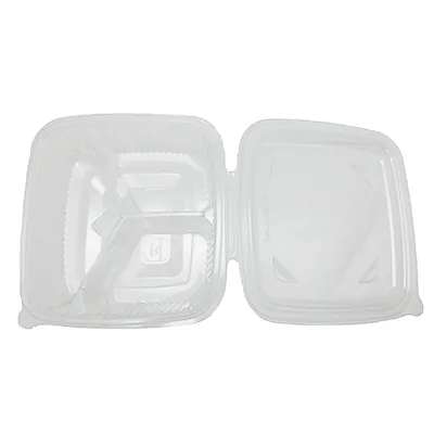 Barquette plastique transparente 3 compartiments 1050 ml - Barquette alimentaire 3 compartiments - Lot de 50 - Boîtes repas jetables, Plateaux compartimentés-2