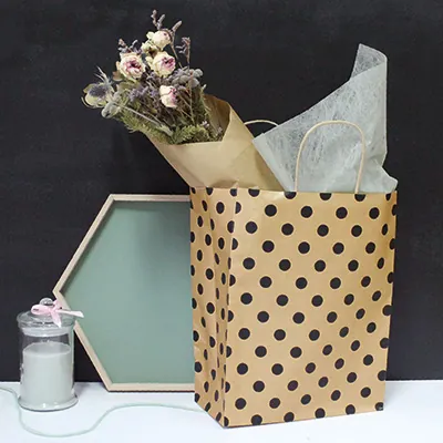 Sac kraft à pois brun / noir 19 + 8 x 24 cm - Sac papier - Paquet de 50 - Sacs kraft à motifs-2