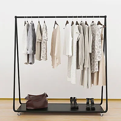 Portant droit fixe noir avec tablette basse - L 150 x P 40 x H 160 cm - Portants à vêtements droits-2