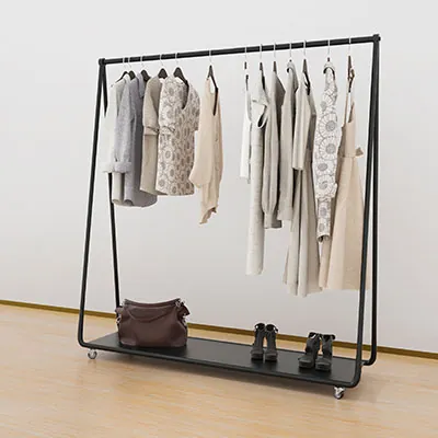 Portant droit fixe noir avec tablette basse - L 150 x P 40 x H 160 cm - Portants à vêtements droits-3