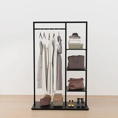 Portant fixe noir avec étagère - L 100 x P 40 x H 155 cm - Portants à vêtements droits-2