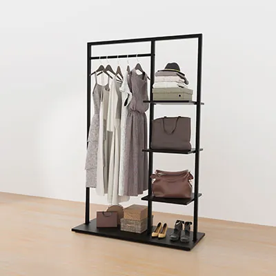 Portant fixe noir avec étagère - L 100 x P 40 x H 155 cm - Portants à vêtements droits-3