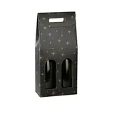 Boîte 2 bouteilles à fenêtre noir Constellations - 18 x 9 x 38,5 cm – Carton - Paquet de 10 - Sacs et coffrets bouteilles Noël