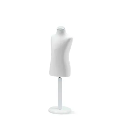 Buste enfant 3/4 ans tissu blanc pied rond bois H 46 cm - Bustes couture, torses couture