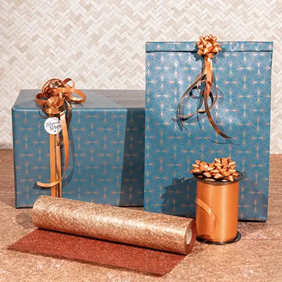 Papier cadeau bleu pétrole / cuivre Wendy 70cmx50m 60g/m² - Papier cadeaux couchés à motifs-3