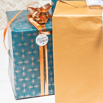 Papier cadeau bleu pétrole / cuivre Wendy 70cmx50m 60g/m² - Papier cadeaux couchés à motifs-4