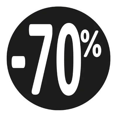 Etiquette Soldes -70% noir ø36mm - Sticker Soldes -70% - Paquet de 500 - Étiquettes adhésives Soldes, Étiquettes promotionnelles