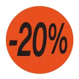 Pastille adhésive promo '-20%' rond ø 36 mm, Orange fluo - Sticker promo - Lot de 500 - Étiquettes adhésives Soldes