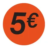 Pastille adhésive '5€' rond ø 36 mm, Orange fluo - Sticker promo - Lot de 500 - Étiquettes adhésives Soldes
