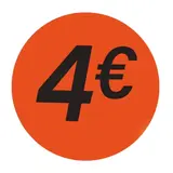Pastille adhésive '4€' rond ø 36 mm, Orange fluo - Sticker promo - Lot de 500 - Étiquettes adhésives Soldes
