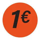 Pastille adhésive '1€' rond ø 36 mm, Orange fluo - Sticker promo - Lot de 500 - Étiquettes adhésives Soldes, Étiquettes promotionnelles