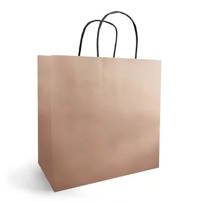 Sac kraft rose cuivré à poignées torsadées 18+8x22cm 90g/m² (x50) - Sacs kraft métallisés poignées torsadées