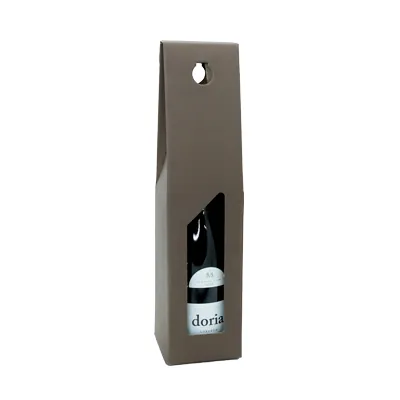 Coffret bouteille de vin avec poignée et fenêtre - 1 bouteille - marron - 9 x 9 x 38 cm - Paquet de 50 - Coffrets pour bouteilles de vin, Boîtes pour bouteilles de vin-2
