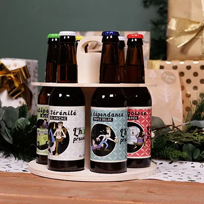 Tourniquet porte bouteilles de bière en bois avec poignée 6 bières 33 cl - Mètres de bières, Emballages pour bouteilles de bières-2