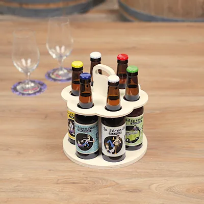 Tourniquet porte bouteilles de bière en bois avec poignée 6 bières 33 cl - Mètres de bières, Emballages pour bouteilles de bières-4