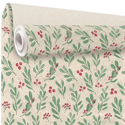 Papier cadeau herbe houx vert/rouge 70 cm x 25 m 65 g/m² – le rouleau - Papiers cadeaux kraft à motifs-2