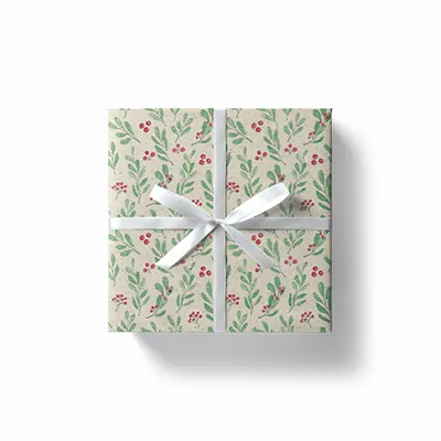 Papier cadeau herbe houx vert/rouge 70 cm x 25 m 65 g/m² – le rouleau - Papiers cadeaux kraft à motifs-4