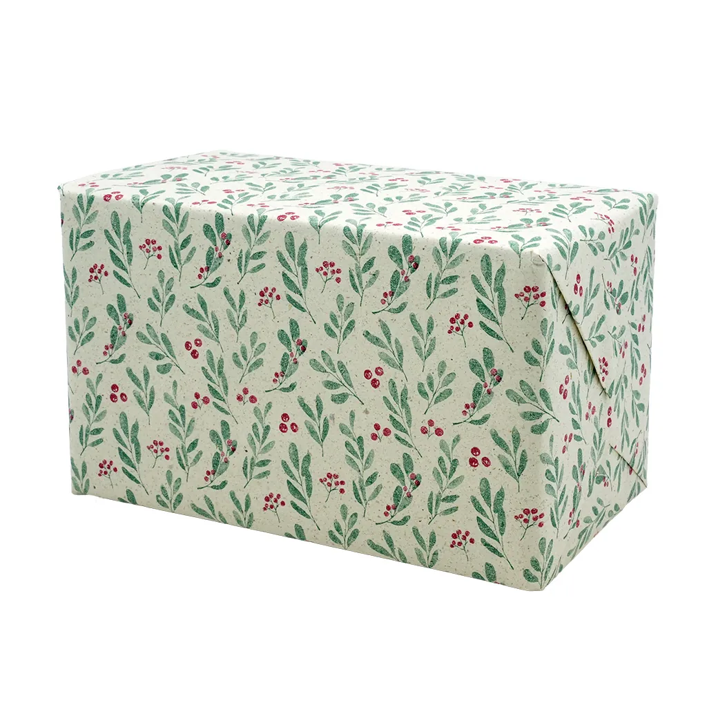 Papier cadeau herbe houx vert/rouge 70 cm x 25 m 65 g/m² – le rouleau - Papiers cadeaux kraft à motifs-5