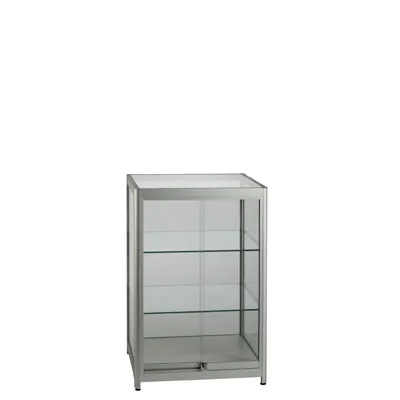 Vitrine comptoir aluminium et verre sécurisé 2 tablettes 60 x 50 x 94 cm - Vitrine d’exposition - Vitrines Verre & Aluminium