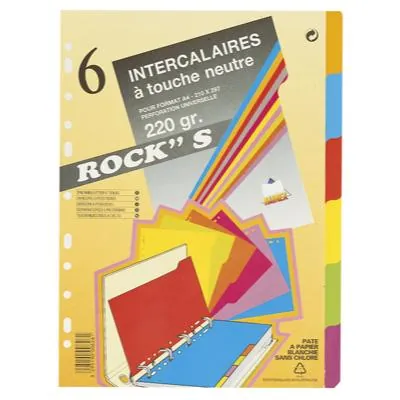 Intercalaires A4 6 positions Carte lustrée véritable 220 g coloris assortis Exacompta - Intercalaires classeur, Trieurs documents