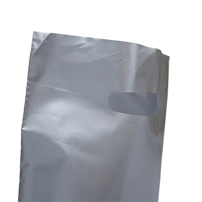Sac plastique poignées découpées renforcées PEBD 55µ 25 x 38 x 4 cm - Argent - Lot de 100 - Sacs plastique unis, poignées découpées-3