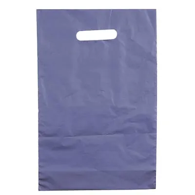 Sac plastique poignées découpées renforcées PEBD 55µ 25 x 38 x 4 cm - Bleu métallisé - Lot de 100 - Sacs plastique unis, poignées découpées