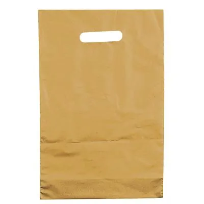 Sac plastique poignées découpées renforcées PEBD 55µ 25 x 38 x 4 cm - Or - Lot de 100 - Sacs plastique unis, poignées découpées